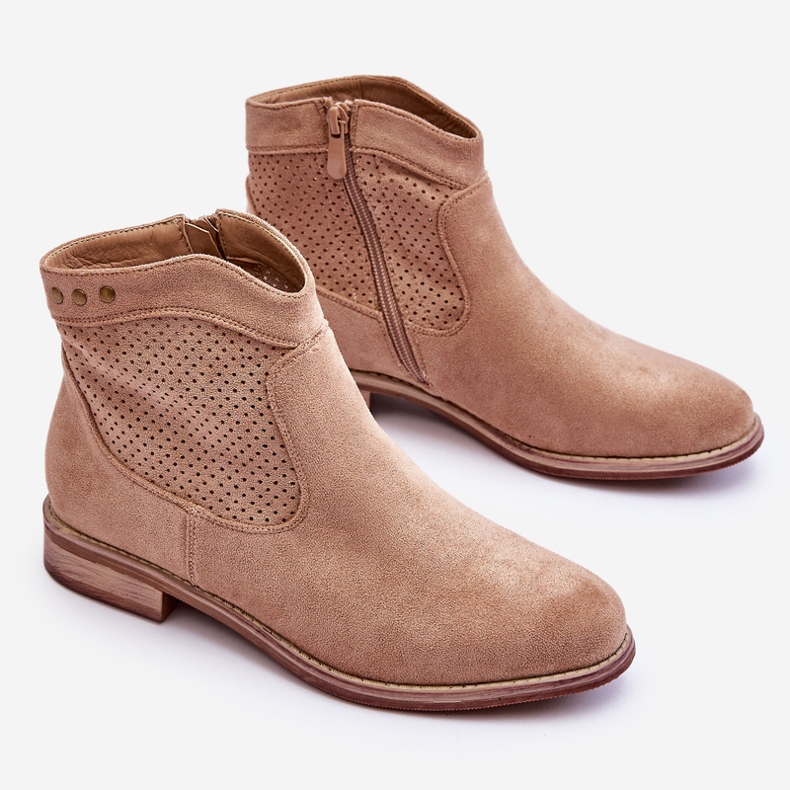 S.Barski Bottes à Talons Plats en Daim pour Femme Beige Liana 1