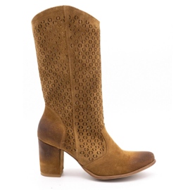 EXQUISITE Boots femme en cuir ajouré à talons hauts 1224 marron cognac brun 1 EXQUISITE Boots femme en cuir ajouré à talons hauts 1224 marron cognac brun 1