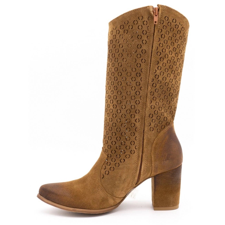 EXQUISITE Boots femme en cuir ajouré à talons hauts 1224 marron cognac brun 2 EXQUISITE Boots femme en cuir ajouré à talons hauts 1224 marron cognac brun 2