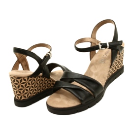 Caprice Sandales Compensées En Cuir 9-28710-20 040 Noir Softnap 4