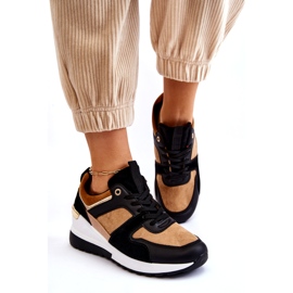 Baskets compensées classiques beiges et noires Collie brun 4