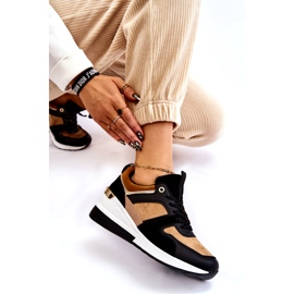 Baskets compensées classiques beiges et noires Collie brun 6