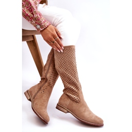 S.Barski Cuissardes Femme Daim Ajouré Beige Savane 4
