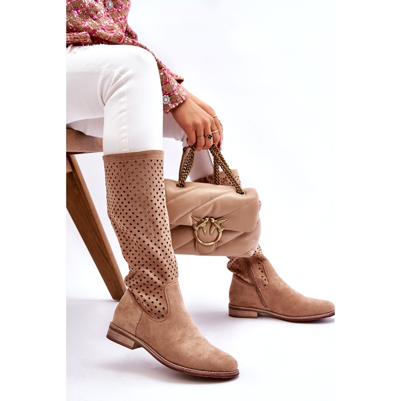 S.Barski Cuissardes Femme Daim Ajouré Beige Savane 3