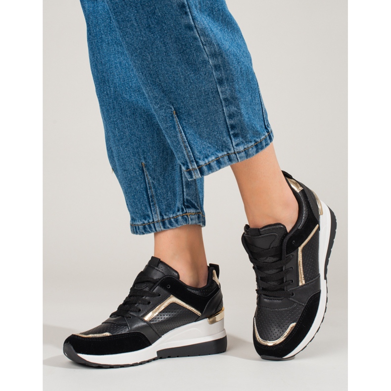 Baskets compensées noires Shelovet femme 1