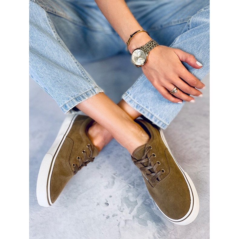 BM Baskets femme en daim Lovis Taupe vert 1