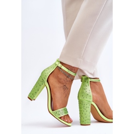 Sandales À Talons Hauts Pour Femmes Avec Zircons Vert Idéaliste 4