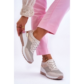 S.Barski Baskets Femme Cuir Ajouré Beige Clair Virginia 2