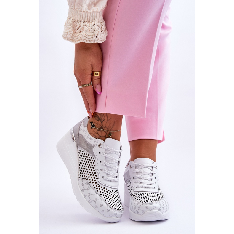 S.Barski Baskets Femme Cuir Ajouré Blanc Virginia 1