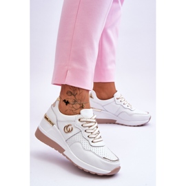 S.Barski Chaussures de sport compensées en cuir pour femme Blanc-Or Rebeca blanche 2