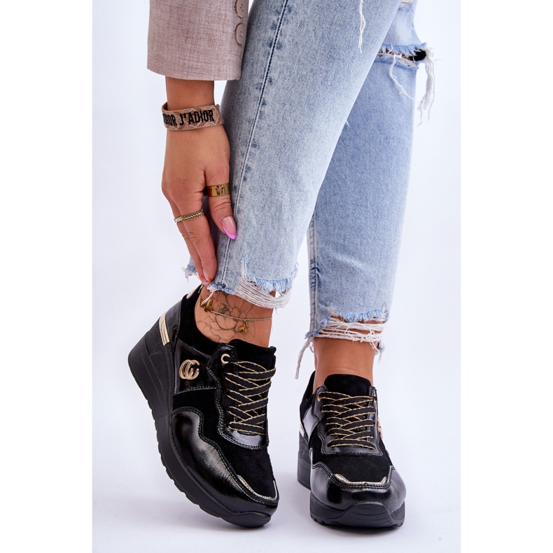 S.Barski Chaussures de Sport Compensées en Cuir pour Femme Noir Rebeca 1