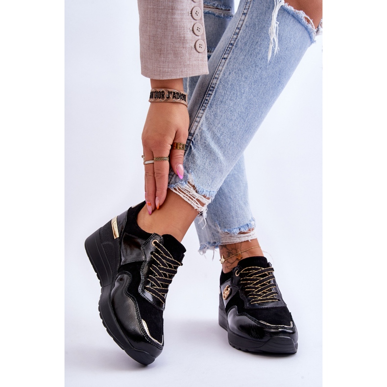 S.Barski Chaussures de Sport Compensées en Cuir pour Femme Noir Rebeca 2