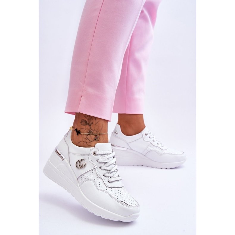 S.Barski Chaussures de sport compensées en cuir pour femme Blanc-Argent Rebeca 2