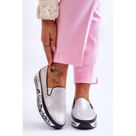 S.Barski Baskets en cuir à enfiler pour femmes Argent Ottavia 1 S.Barski Baskets en cuir à enfiler pour femmes Argent Ottavia 1