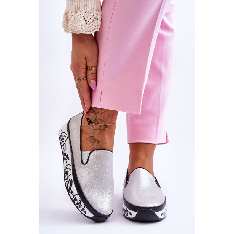 S.Barski Baskets en cuir à enfiler pour femmes Argent Ottavia 1 S.Barski Baskets en cuir à enfiler pour femmes Argent Ottavia 1