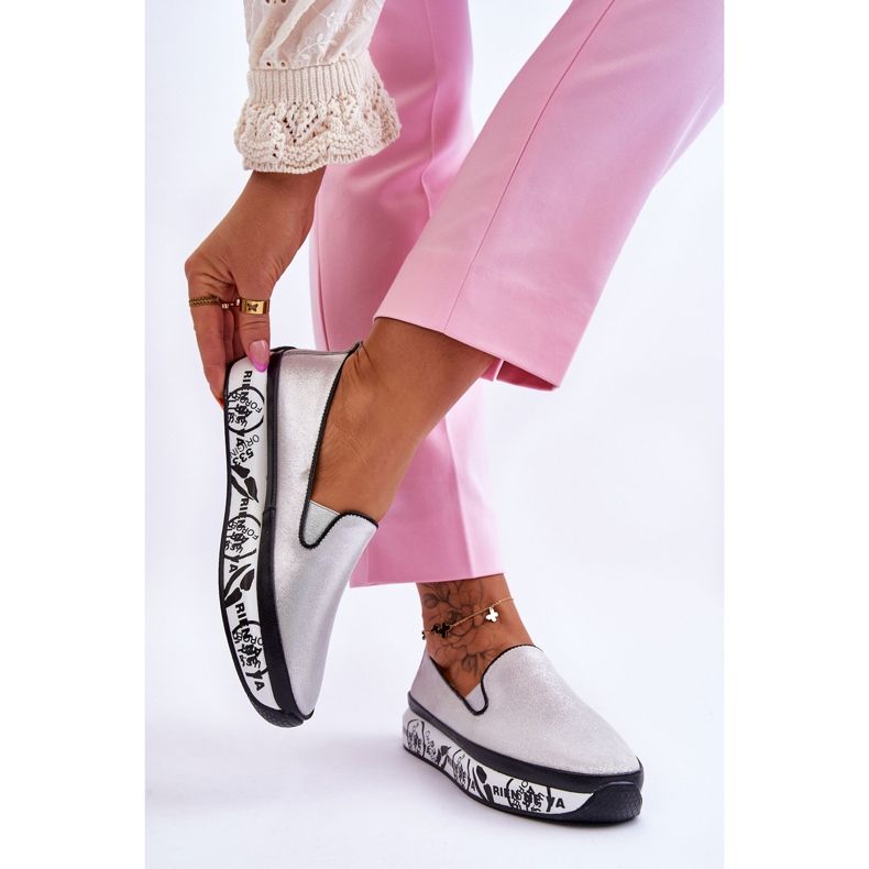 S.Barski Baskets en cuir à enfiler pour femmes Argent Ottavia 2 S.Barski Baskets en cuir à enfiler pour femmes Argent Ottavia 2