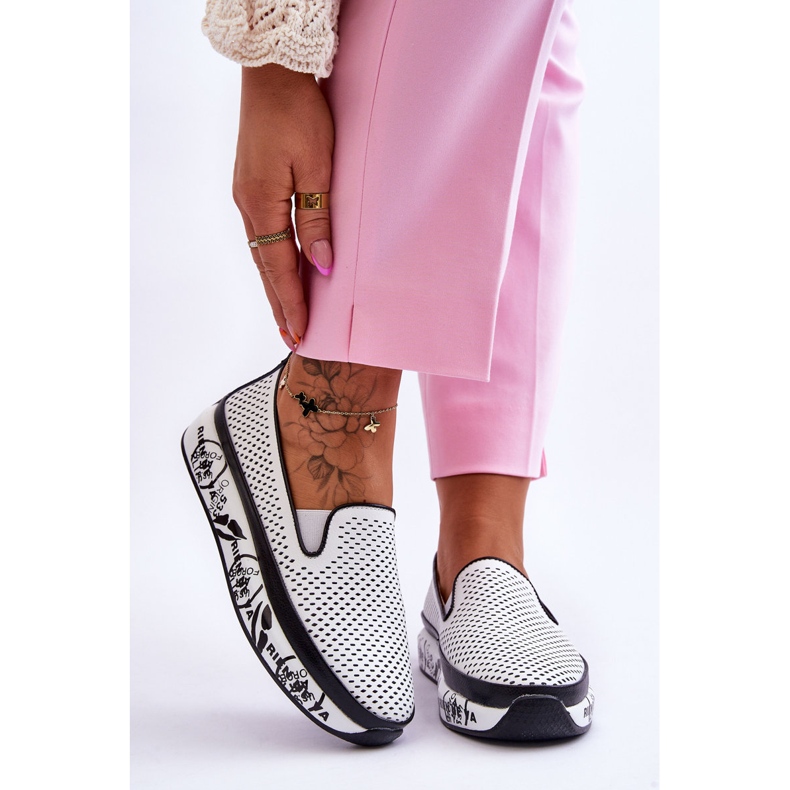 S.Barski Baskets Femme Cuir Ajouré Slip-On Blanc Sorito blanche 1