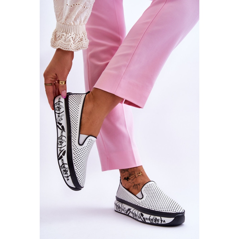 S.Barski Baskets Femme Cuir Ajouré Slip-On Blanc Sorito blanche 2