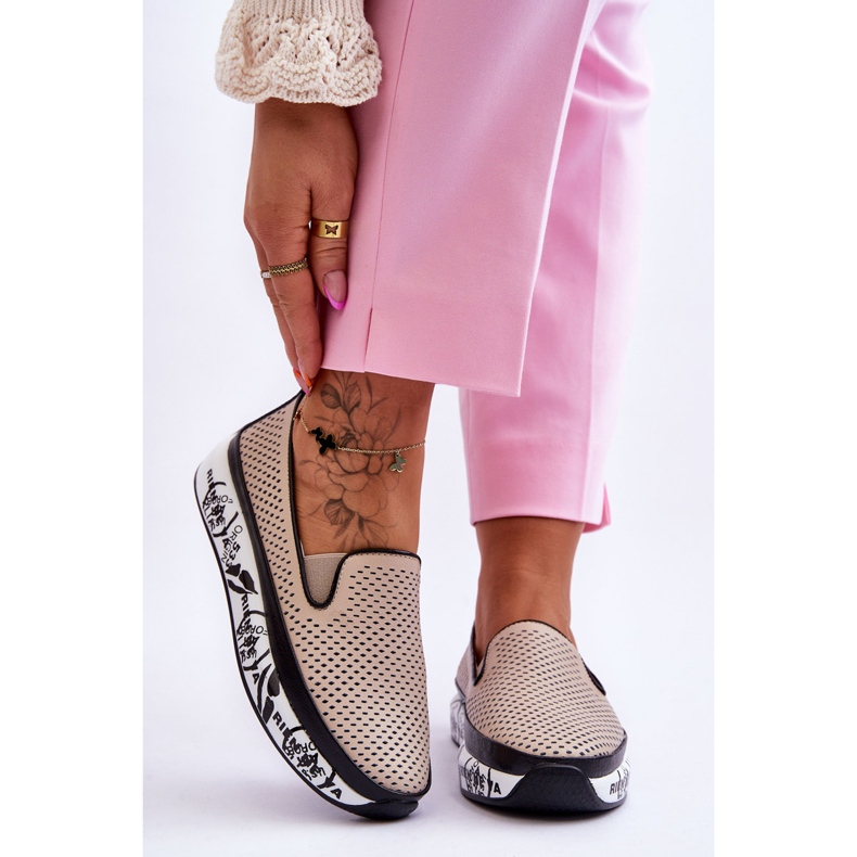 S.Barski Baskets Femme Cuir Ajouré Slip-On Beige Sorito 1 S.Barski Baskets Femme Cuir Ajouré Slip-On Beige Sorito 1