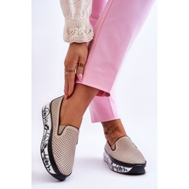 S.Barski Baskets Femme Cuir Ajouré Slip-On Beige Sorito 2