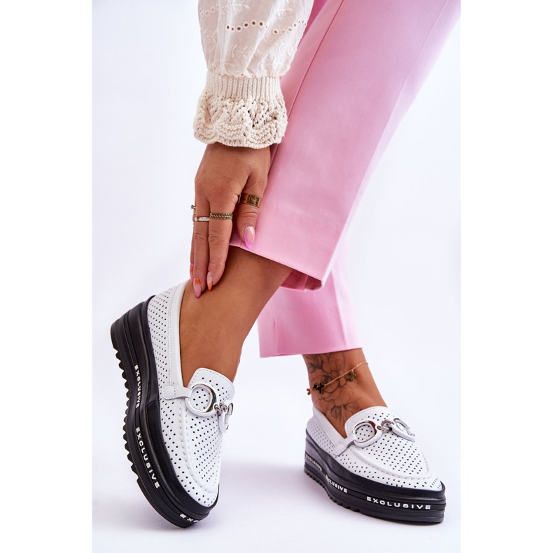 S.Barski Mocassins Classiques En Cuir Ajouré Avec Décoration Rendy Blanche 2