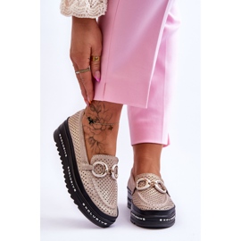 S.Barski Mocassins Classiques En Cuir Ajouré Avec Décoration Rendy Dorée 1