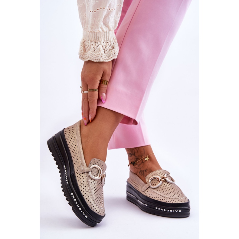 S.Barski Mocassins Classiques En Cuir Ajouré Avec Décoration Rendy Dorée 2