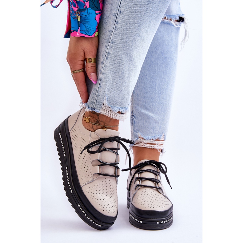 S.Barski Chaussures Sport Cuir Ajouré Beige Leonor 1