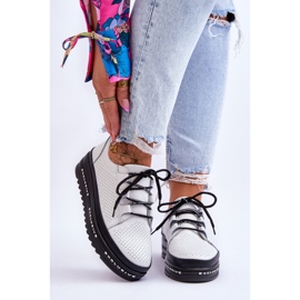 S.Barski Chaussures Sport Ajourées Cuir Blanc Leonor blanche 1