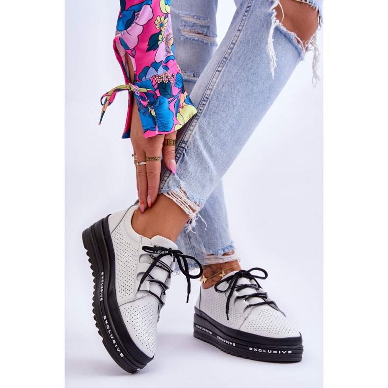 S.Barski Chaussures Sport Ajourées Cuir Blanc Leonor 2