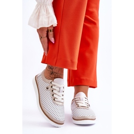 S.Barski Chaussures de sport à la mode en cuir ajouré blanc et or Cantare blanche 1