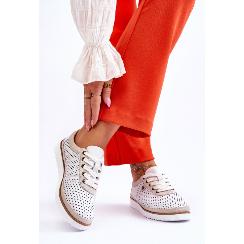 S.Barski Chaussures de sport à la mode en cuir ajouré blanc et or Cantare 2