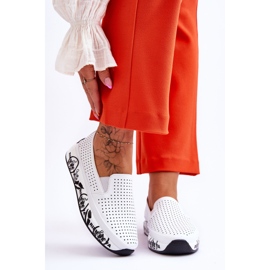 S.Barski Baskets Slip-On Ajourées en Cuir Blanc Gedra 1