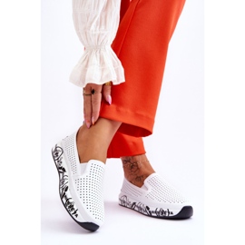 S.Barski Baskets Slip-On Ajourées en Cuir Blanc Gedra 2