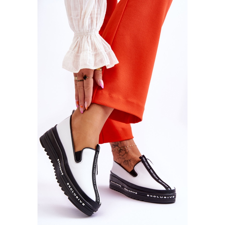 S.Barski Baskets à enfiler en cuir pour femmes Blanc Nathalie 2