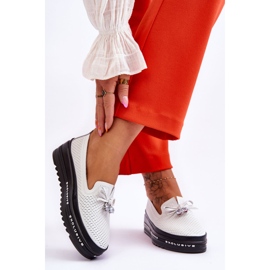 S.Barski Baskets en cuir à enfiler pour femmes Corbeau blanc 2