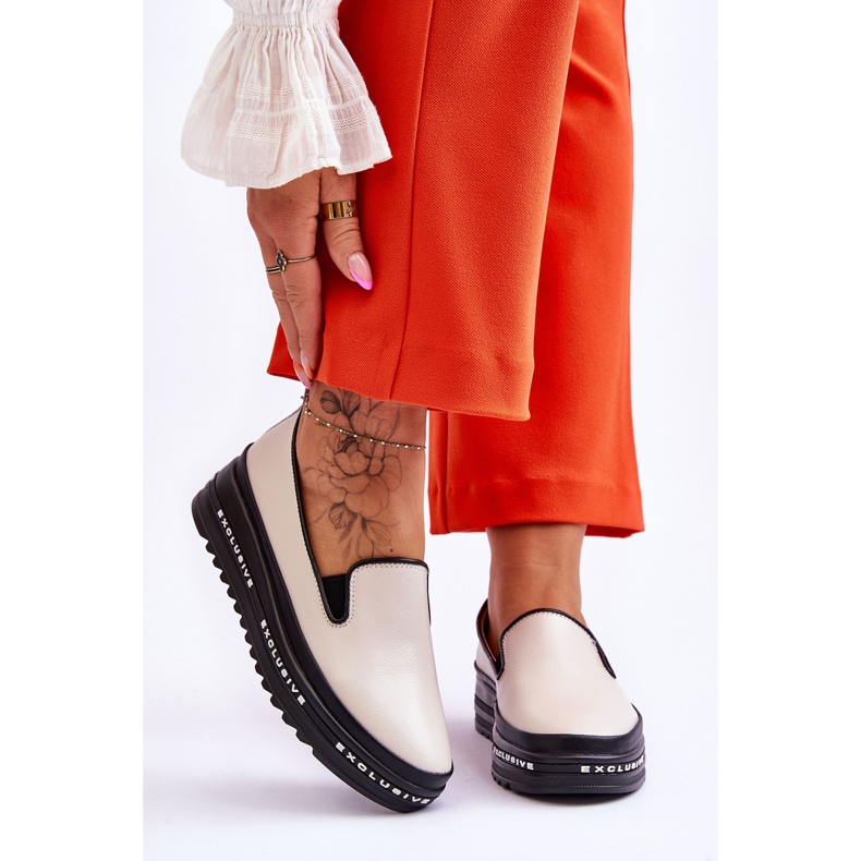 S.Barski Baskets à enfiler à plateforme en cuir beige Madeline 1 S.Barski Baskets à enfiler à plateforme en cuir beige Madeline 1