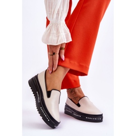 S.Barski Baskets à enfiler à plateforme en cuir beige Madeline 2 S.Barski Baskets à enfiler à plateforme en cuir beige Madeline 2