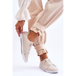 S.Barski Baskets en Cuir pour Femme Beige Renes brun 2