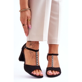 S.Barski Sandales à talon en daim pour femmes Noir Florines 1