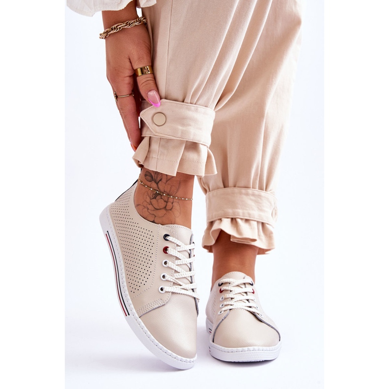 S.Barski Baskets Femme Cuir Ajouré Beige Ferone 1