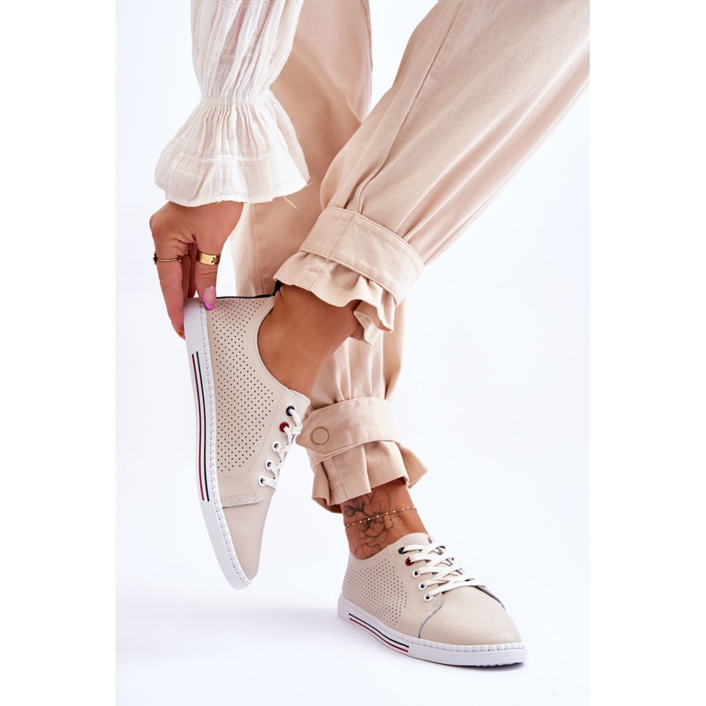 S.Barski Baskets Femme Cuir Ajouré Beige Ferone 2