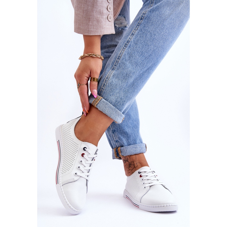 S.Barski Baskets Femme Cuir Ajouré Blanc Ferone 2