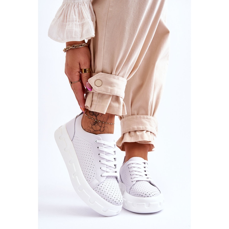 S.Barski Chaussures De Sport En Cuir Sur Une Plateforme Chunky Blanc Montigo 1