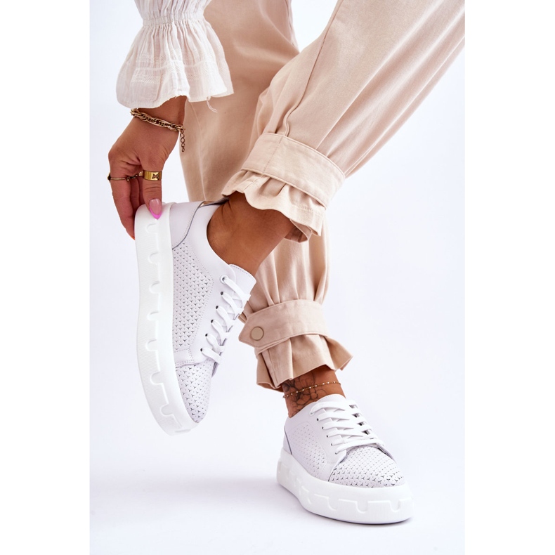 S.Barski Chaussures De Sport En Cuir Sur Une Plateforme Chunky Blanc Montigo 2