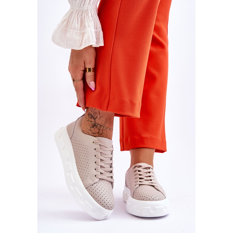 S.Barski Chaussures De Sport En Cuir Sur Plateforme Chunky Beige Montigo 1