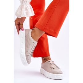 S.Barski Chaussures De Sport En Cuir Sur Plateforme Chunky Beige Montigo 2