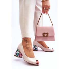 Lewski Shoes Escarpins En Cuir Avec Talon Décoratif Leski Shoes 2608/K Beige Perle 2