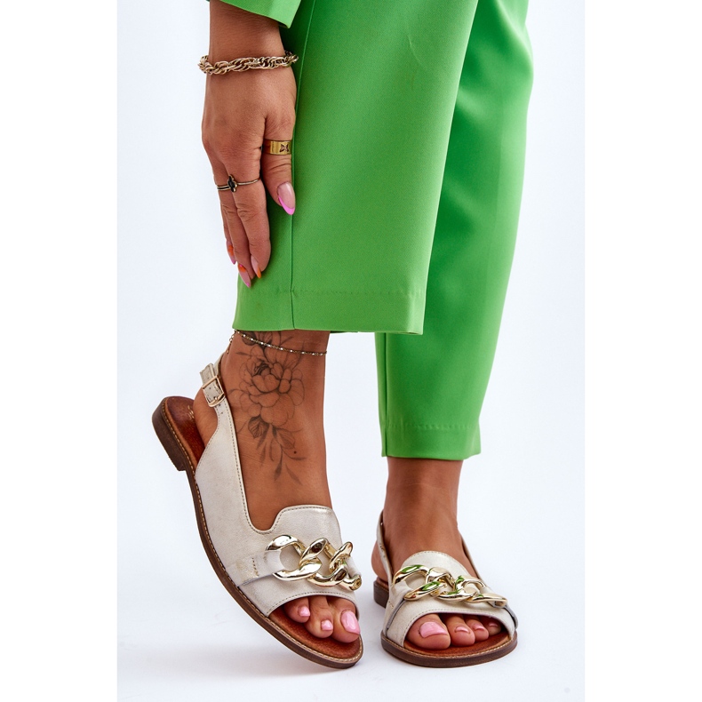 Sandales Cuir Femme Lewski Shoes 3230 Beige-Or brun 1