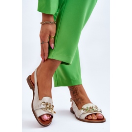 Sandales Cuir Femme Lewski Shoes 3230 Beige-Or brun 2